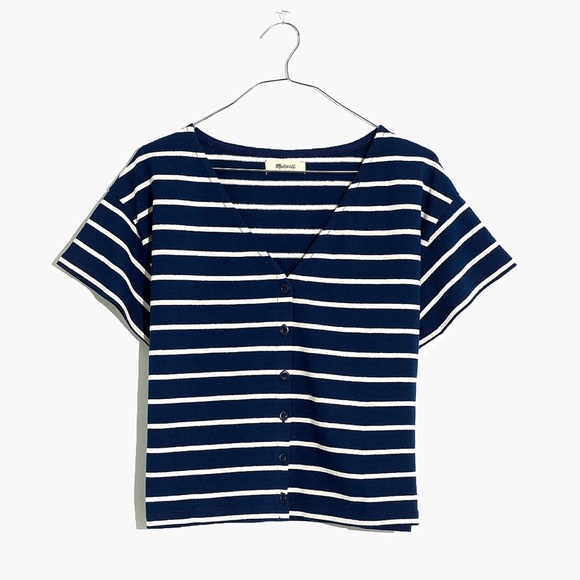 Madewell V-Neck Button-Front Boxy-Crop Tee - Picture 2 of 3